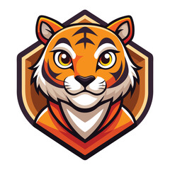 Cartoon Tiger Mascot Head in Hexagon Shape