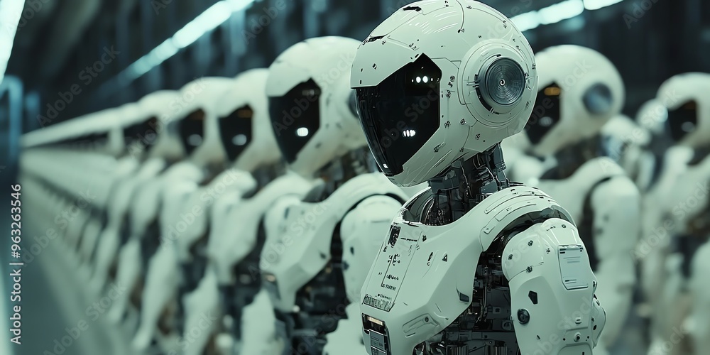 Aufkleber Robots in an Assembly Line.
