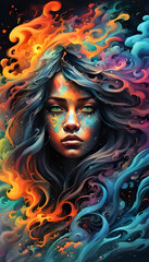 Fototapeta premium A girl of smoke, her smoldering eyes and billowing hair creating an otherworldly aura.