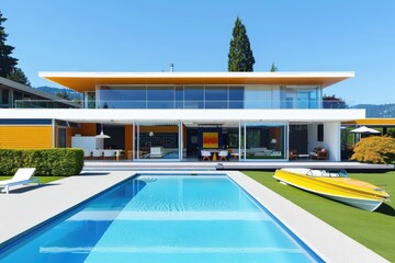 Fototapeta premium Sparkling Pool Retreat in a Modern Sophisticated Home - Generative Ai. Beautiful simple AI generated image