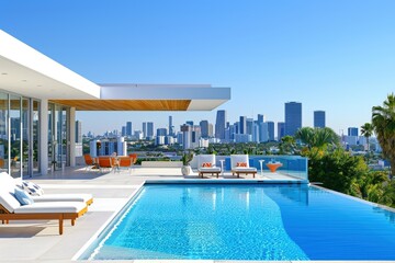 Fototapeta premium Eco-friendly beach house with sustainable design.. Beautiful simple AI generated image