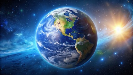 Fototapeta premium Planet Earth floating in the vastness of space, earth, space, cosmos, planet, atmosphere, blue, green, nature, galaxy