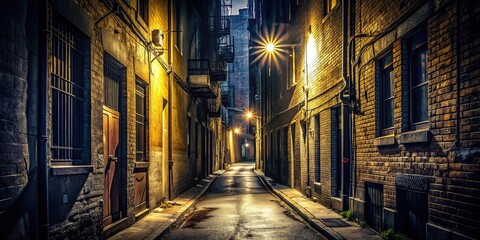 Fototapeta premium Mysterious Darkened Alleyway Reach Outwards Lonely Desolate Urban Isolation Reaching Out Touching Shadows Moody Darkness