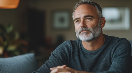 Obraz premium Portrait of a Contemplative Middle-Aged Man Reflecting on Mental Health and Wellbeing During Therapy Session