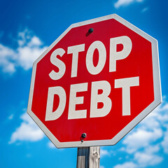 Stop Debt Sign Against Clear Blue Sky Background