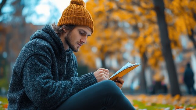 Creative Mental Health: Young Man Sketching Outdoors as Coping Mechanism for Youth Well-being