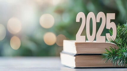 2025 sign rising out of a book, symbolizing the opening of a new chapter and the start of an exciting future