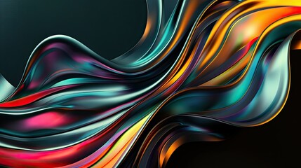 3D abstract silk liquid background fluid wave design colorful rainbow curve glow oil dynamic motion
