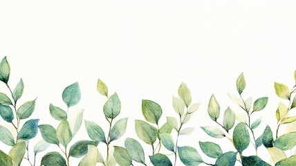 Naklejka premium Botanical green leaf watercolor painting border design on white paper texture banner background for wedding, invitiaion and greeting card decorations