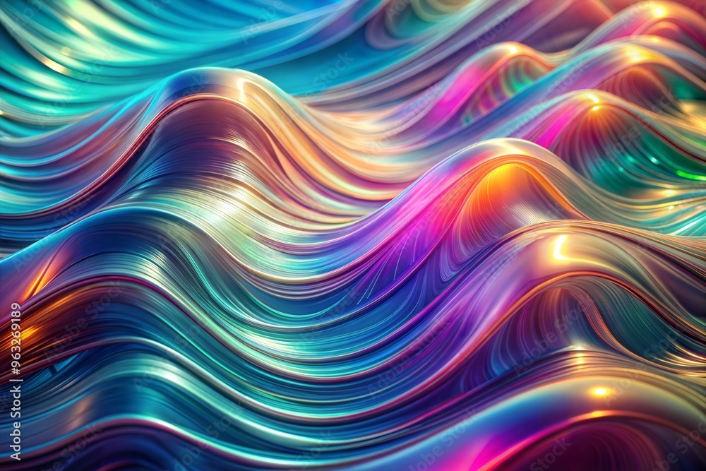 Wall mural vibrant waves of light luminescent abstract design in multicolor flowing patterns