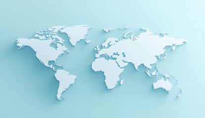 Minimalist world map in white on a pastel blue background, creating a clean and modern global concept for international themes