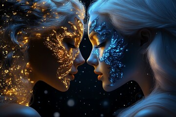 Star constellation, Gemini the twins, duality in the stars symbolizes the dual nature of human experience, from joy to sorrow