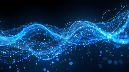 Cascading Blue Light Trails Creating Digital River of Energy in Dark Void