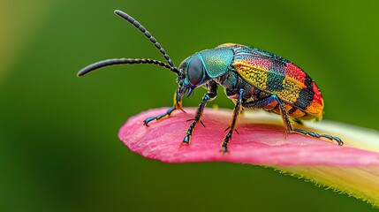 A colorful insect perched on a flower petal