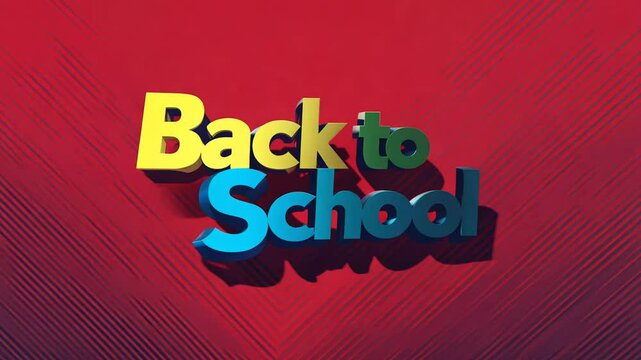 Static video with side light establishing the phrase "Back to School" in varsity style, written in blue and yellow with a drop shadow effect. 