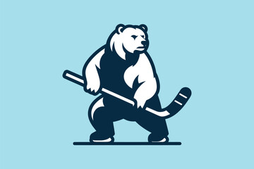 Fototapeta premium polar bear hockey player. Simple vector illustration. Logo, emblem, print