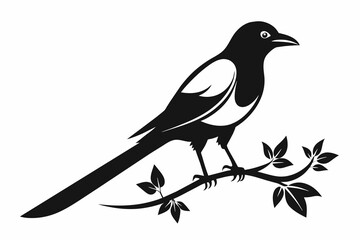  Magpie on the branch iconic logo silhouette black vector art illustration