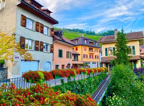 street in the old village of Epesses in Switzerland
