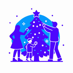 Obraz premium Family decorating Christmas tree