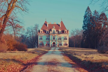 Fototapeta premium France, Charente-Martime, Lonzac Church,in Cognac Vineyards, Petite Champagne, High quality photo. Beautiful simple AI generated image