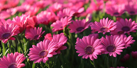 Obraz premium Pink Flower Power: A field of vibrant pink flowers swaying in the breeze.