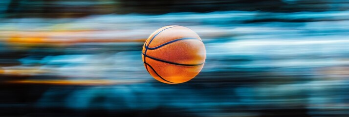 A basketball is in the air, with a blurry background