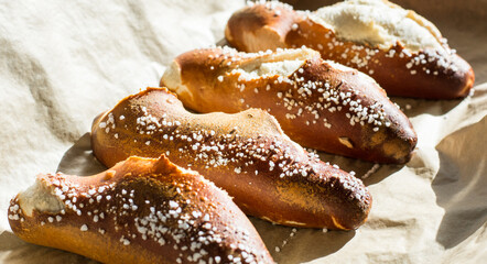 fresh baked buns with salt