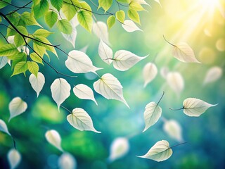 Serene Foliage Symphony: White leaves dance gracefully in tranquil breeze, evoking tranquility and serenity.