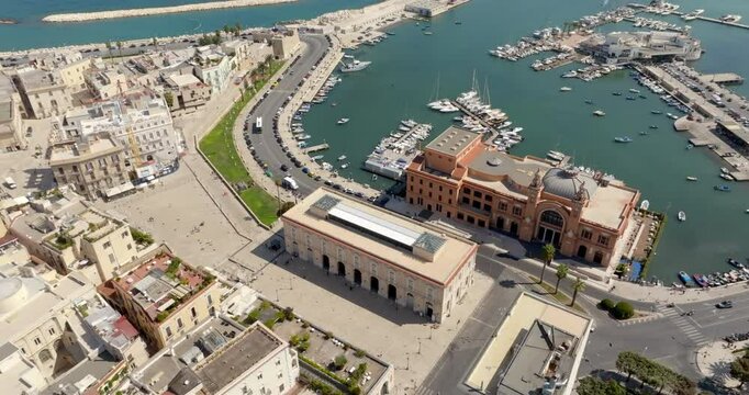Aerial view of the Margherita theater in Bari, Puglia, Italy. It is located on the city's waterfront, near the tourist pier and Ferrarese square in the historic centre, called Old Bari.