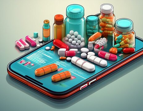 an illustration of a 3d mobile app aiding individuals in tracking and managing their medication schedules.