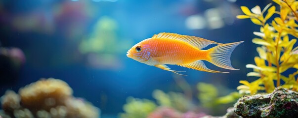 Fototapeta premium Crystal-clear aquarium with vibrant fish, lively and detailed underwater scene