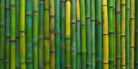 Natural Harmony: A bamboo wall, showcasing various sizes of green sticks.