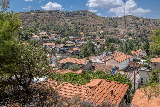 View of Phini (Foini), a picturesque, natural beauty, mountainous village in the Troodos Mountains at 920 m ASL, located near by the town of Platres, Limassol district, Cyprus 