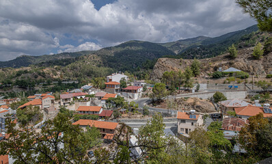 View of Phini (Foini), a picturesque, natural beauty, mountainous village in the Troodos Mountains at 920 m ASL, located near by the town of Platres, Limassol district, Cyprus 