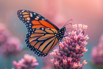 Fototapeta premium A butterfly is sitting on a pink flower