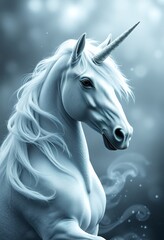 Mystical Unicorn in white portrays fantasy, magic, and mythical beauty 