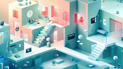 Futuristic Surreal Interior Design with Floating Elements