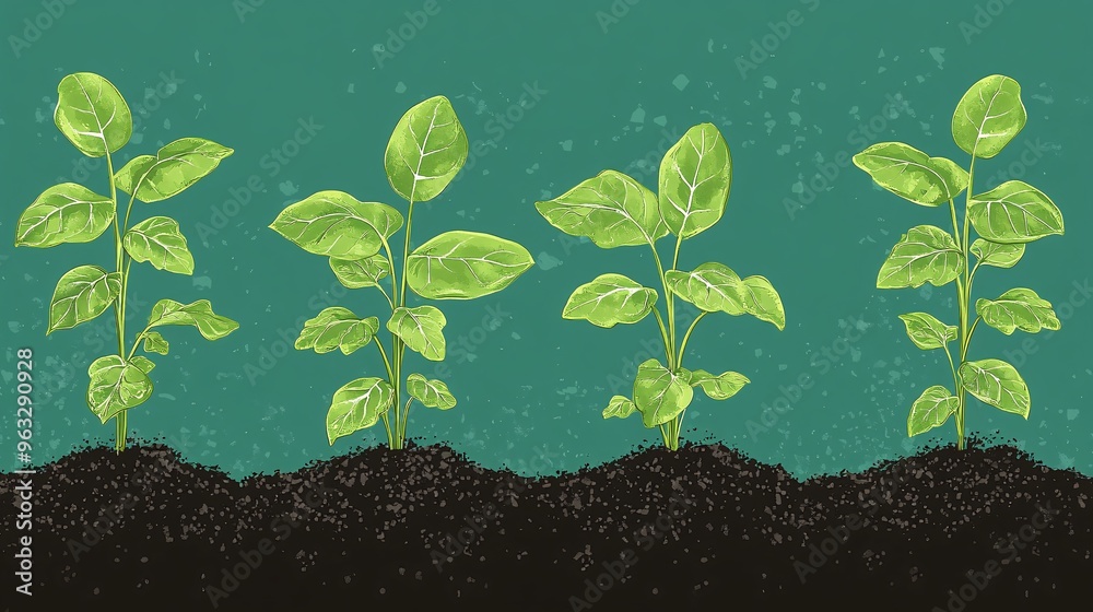 Aufkleber new saplings growing in soil after drone seeding flat design vector look digital art large space for