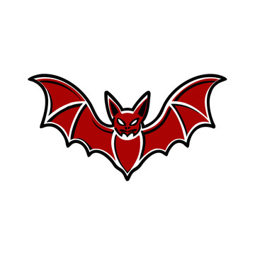 Stylized red bat design with fierce expression, perfect for Halloween decorations and themes