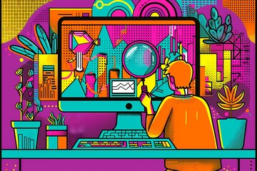 A young male exploring digital graphics on a vibrant computer screen.
