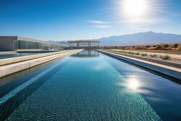 Massive atmospheric water harvesting facility in desert  in a dynamic