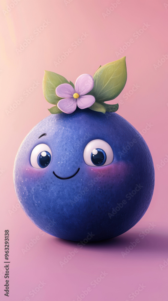 Poster blueberry with flower.