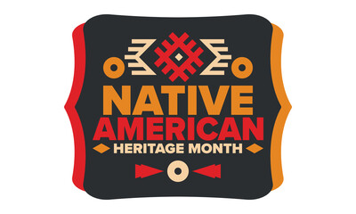 Native American Heritage Month in November. American Indian culture. Celebrate annual in United States. Tradition pattern. Poster, card, banner and background. Vector ornament, illustration