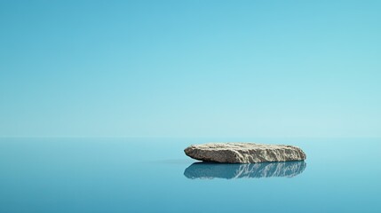 Obraz premium A flat stone podium on the surface of the water A pedestal for Product Exhibition, with a clear blue sky background