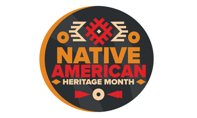 Native American Heritage Month in November. American Indian culture. Celebrate annual in United States. Tradition pattern. Poster, card, banner and background. Vector ornament, illustration