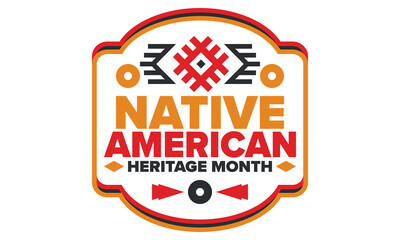 Native American Heritage Month in November. American Indian culture. Celebrate annual in United States. Tradition pattern. Poster, card, banner and background. Vector ornament, illustration