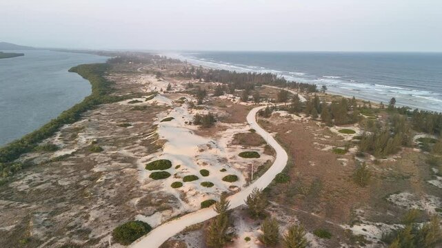 Aerial view of Ara&ccedil;a Dunes, Ilha Comprida (Long Island) - south coast of S&atilde;o Paulo, Brazil