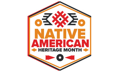 Native American Heritage Month in November. American Indian culture. Celebrate annual in United States. Tradition pattern. Poster, card, banner and background. Vector ornament, illustration