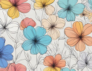 One line Art Flowers Design Seamless Background