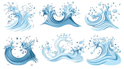 Set of vector water wave elements isolated on a white background